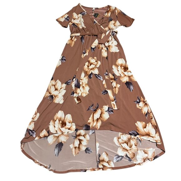 Pink Blush Rust Floral Hi-Low Maternity Wrap Dress Belt Stretch Soft Size Small - Picture 2 of 13